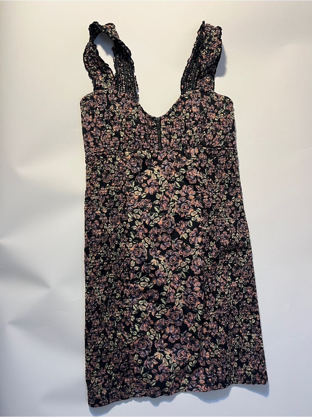 Free People Black Mini Dress with Pink Floral Print, XS